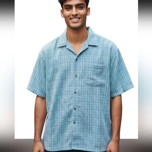 Paradise Collection Men's Light Blue Plaid Shirt Short Sleeve Size XL